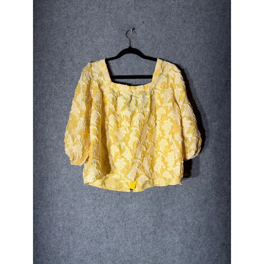 Anthropologie Yellow Puff-Sleeve Square-Neck Blouse